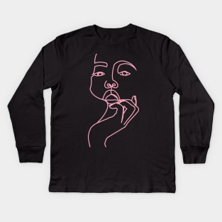 One Line Digital Art Black pink Kids Long Sleeve T-Shirt